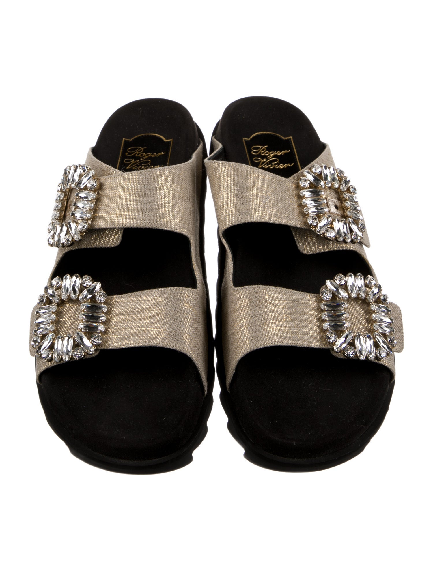 Roger Vivier Leather Crystal Embellishments Slides